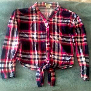 💘Long sleeve plaid button shirt girls 10